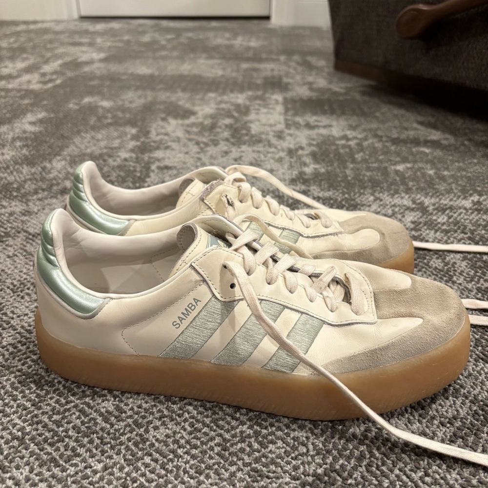 Adidas Samba metallic green and white sneakers